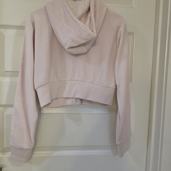 Adidas Cropped Zip Hoodie Pink 3-Stripe Athletic Jacket Size M NWT - Picture 7 of 8